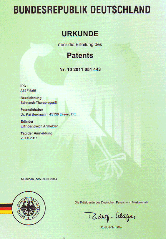 Scharcherschiene - zu sehen ist das auf Dr. Beermann ausgestellte Patent